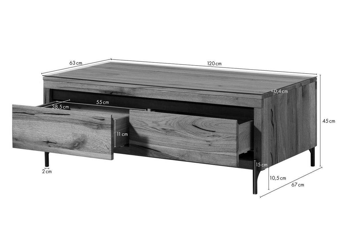COUCHTISCH Wild-/Zerreiche 120x67x45 natur geölt MONTREUX #120 - Braun, Holz (120/67/45cm) - Massivmoebel24