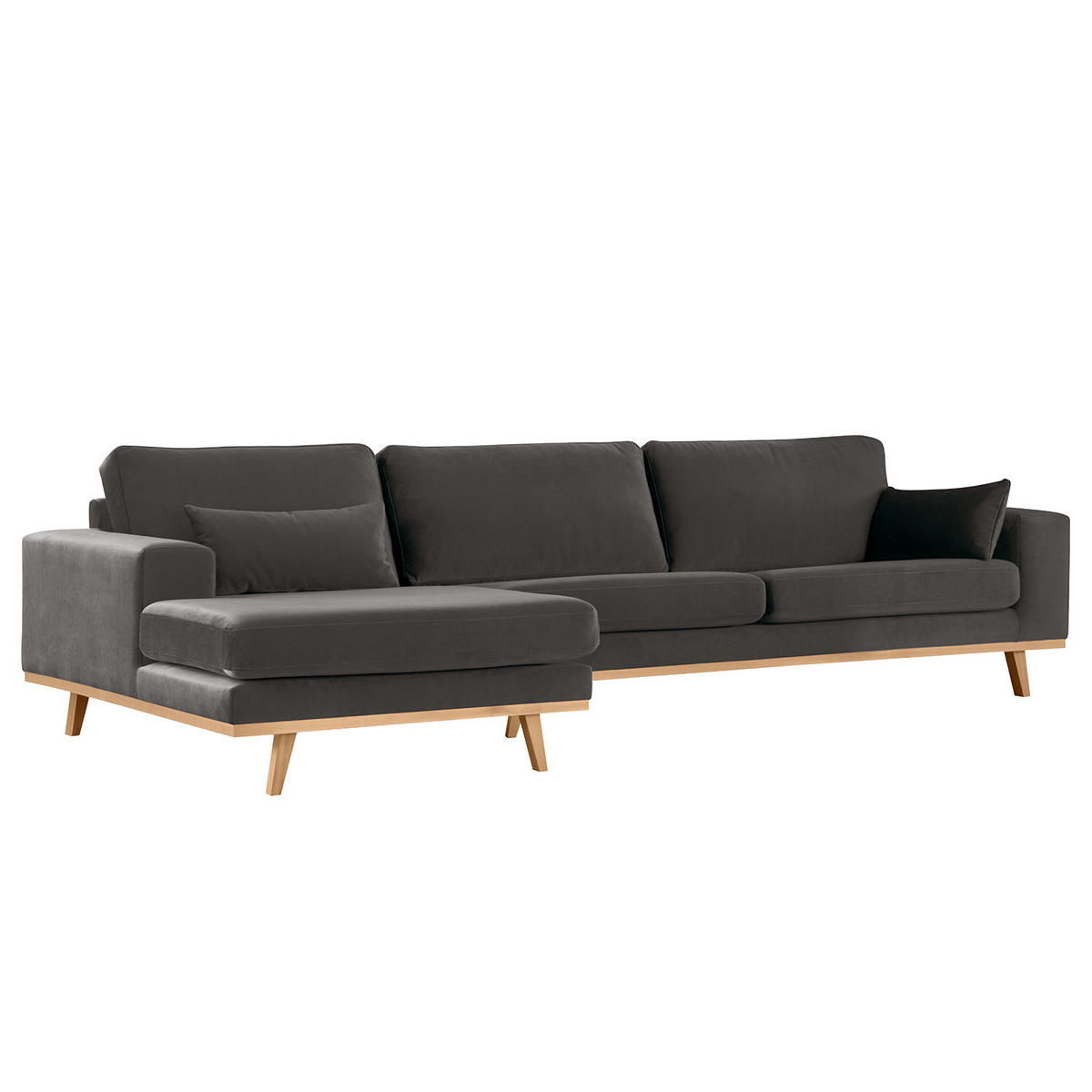 ECKSOFA mit Longchair - Dunkelgrau/Buchefarben, Buchenholz/Textil (281/153cm) - home24