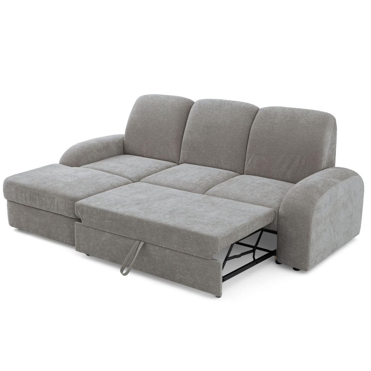 ECKSOFA VIBE S Links mit Schlaffunktion 130x202 Chenille Grau - Schwarz/Grau, Holz/Kunststoff (255/156cm) - Muffo