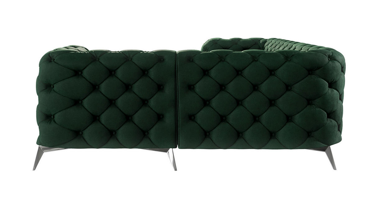 ECKSOFA Chesterfield Laura Flasche Grün Samt, Ottomane rechts - Smaragdgrün/Silberfarben, Holz/Textil (264/204cm) - S-Style Möbel
