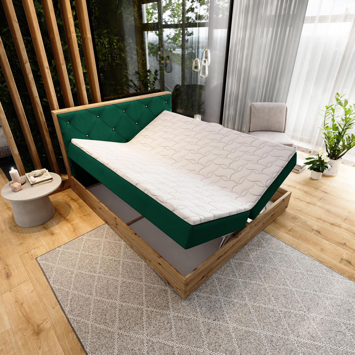 BOXBETT FOSCO 140x200 cm mit Matratze und Topper - Grün - Grün, Holz (140/200cm) - MASSENO