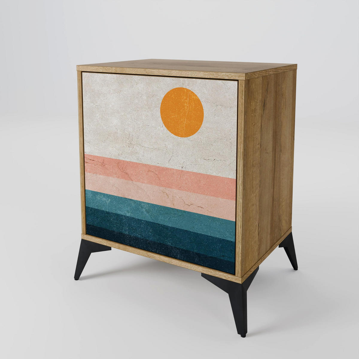 SIDEBOARD TWO HALVES, Eichefarben, 57,5x42x67,5 cm, Schwarze Metall-Rahmenfüße - Eichefarben/Multicolor, Holzwerkstoff/Metall (57.5/67.5/42cm) - SpaceRebels