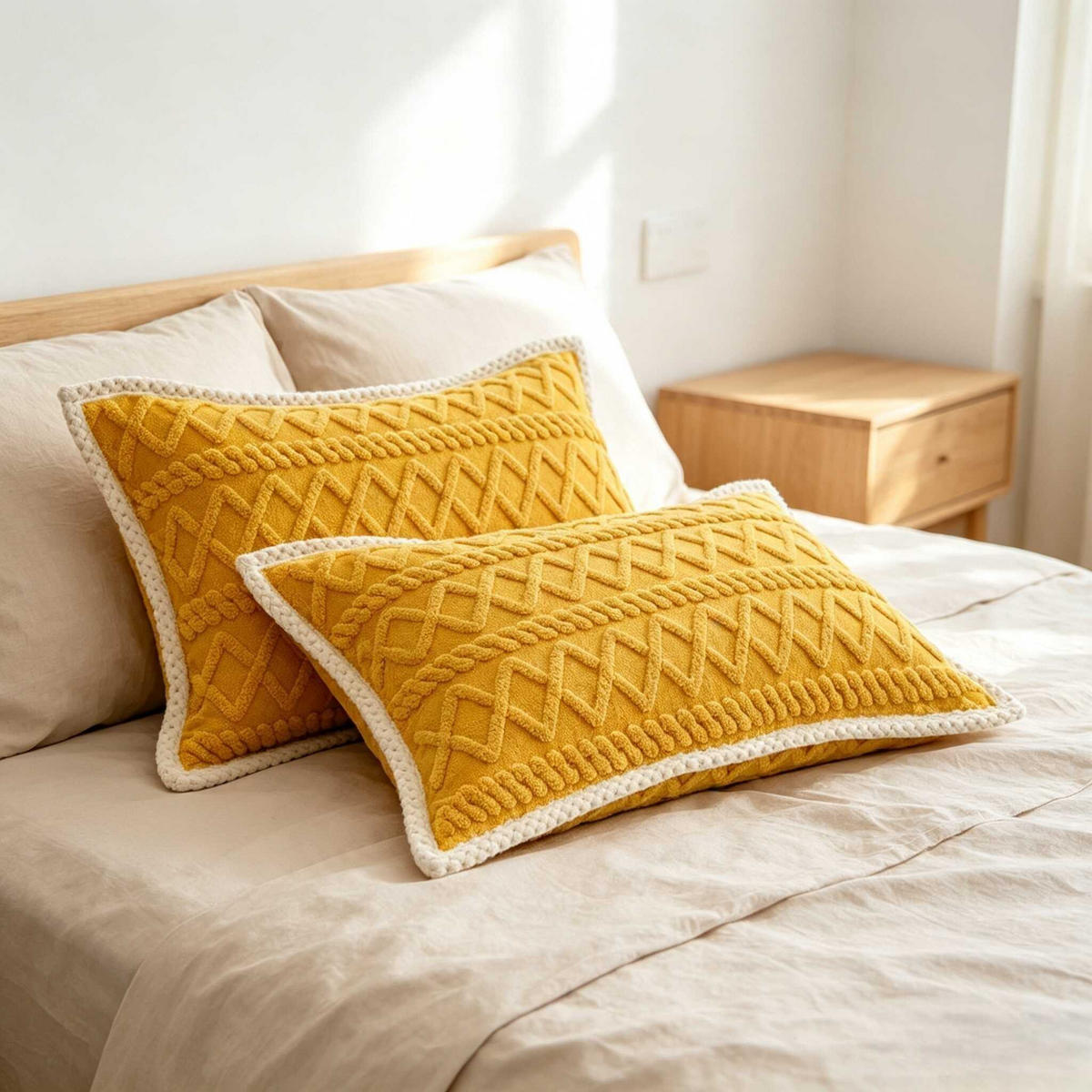 PLÜSCH-KISSENBEZÜGE – 48*74cm – Gelb (Paar) - Gelb, Textil (48/74cm)