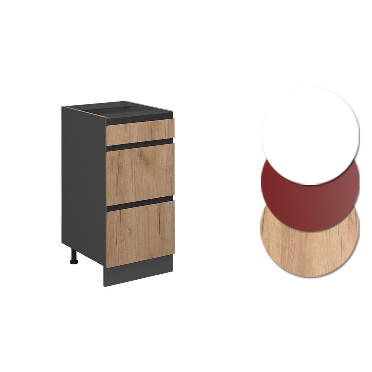 KÜCHENUNTERSCHRANK R-Line Goldkraft Eiche 40 cm J-Shape mit Schubladen ohne AP - Honigeiche/Anthrazit, Holzwerkstoff (40/81.6/46cm) - Vicco