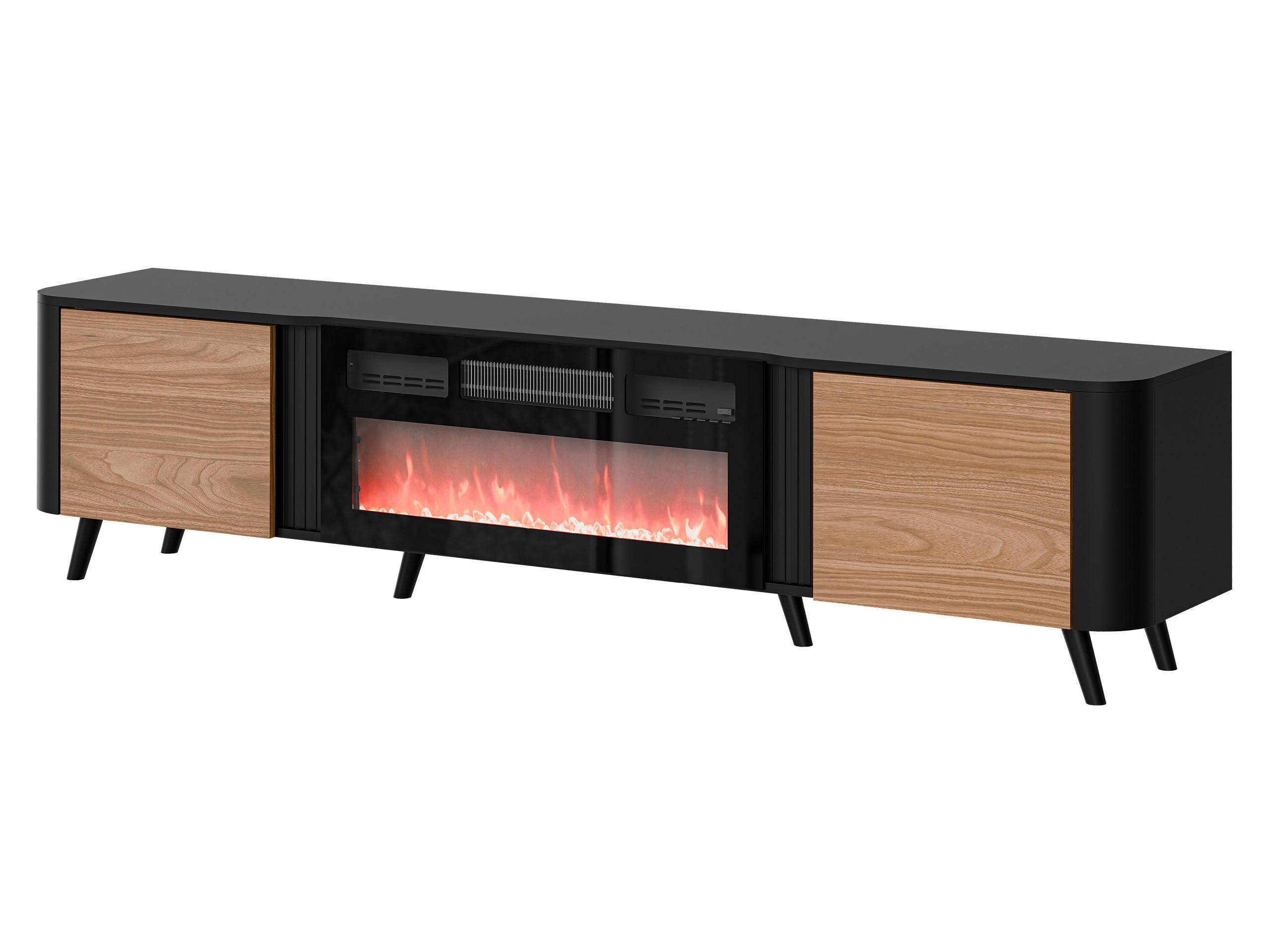 TV-LOWBOARD Volare 200 EF mit Kamin - Nussbaumfarben/Schwarz, Holzwerkstoff/Kunststoff (200/49/39cm) - MIRJAN24