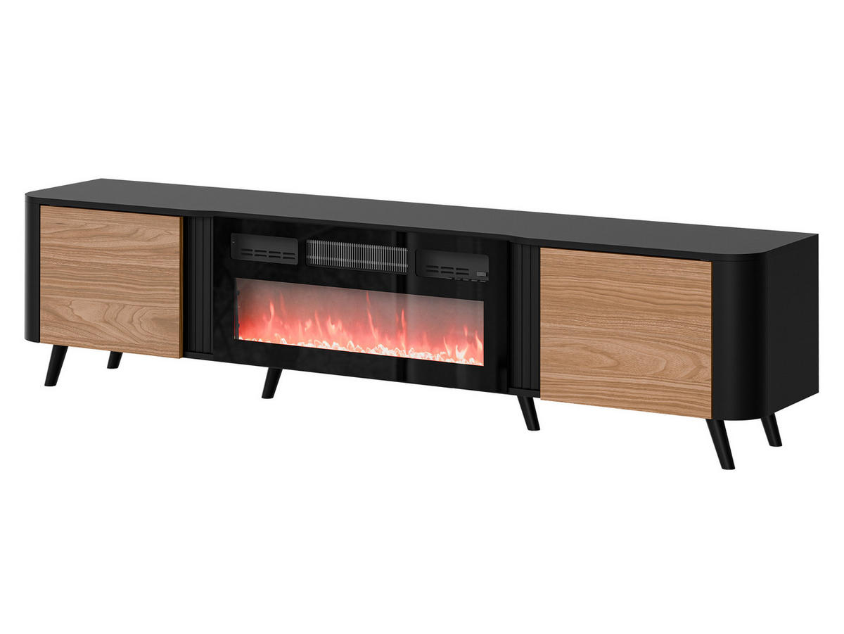 TV-LOWBOARD Volare 200 EF mit Kamin - Nussbaumfarben/Schwarz, Holzwerkstoff/Kunststoff (200/49/39cm) - MIRJAN24