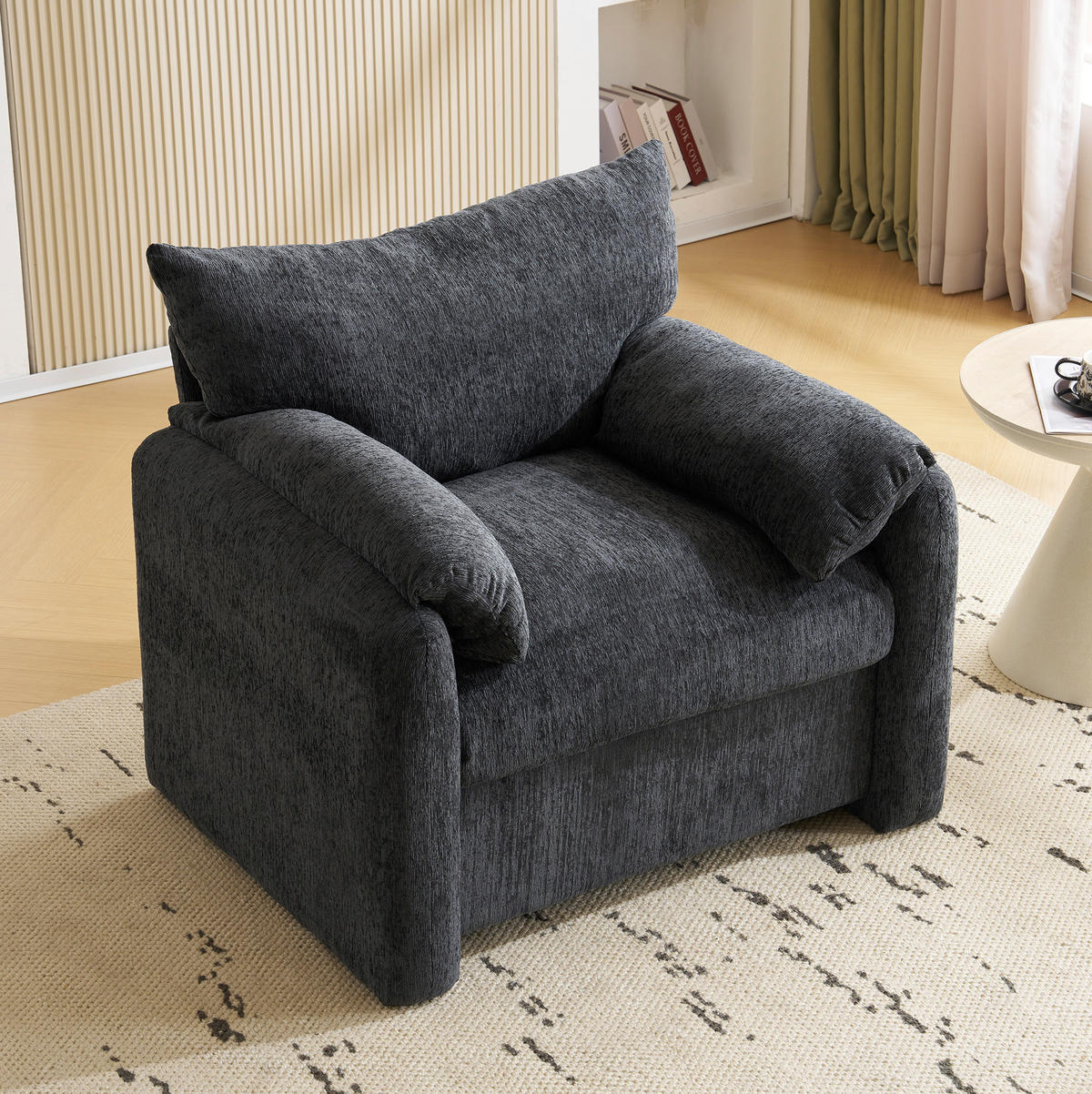 SESSEL 96/82/84 cm in Grau aus Chenille mit breiter Sitzfläche - Grau, Textil (82/84/96cm) - Flora Grace