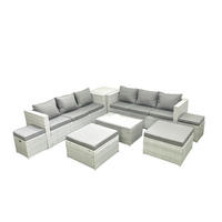 GARTENSET mit 3-SITZER SOFA,COUCHTISCH Polyrattan Hellgrau-Mix 10-Sitzer - Hellgrau/Grau, Glas/Kunststoff - Fimous