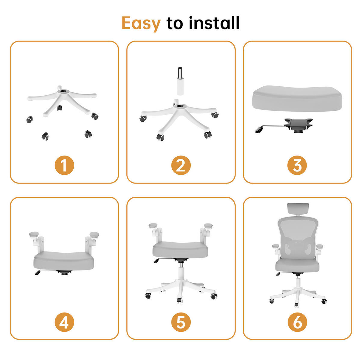 BÜROSTUHL ergonomisch Weiß-Grau mit Lendenstütze - Grau, Metall (58.5/28.5/61cm) - Rattrix