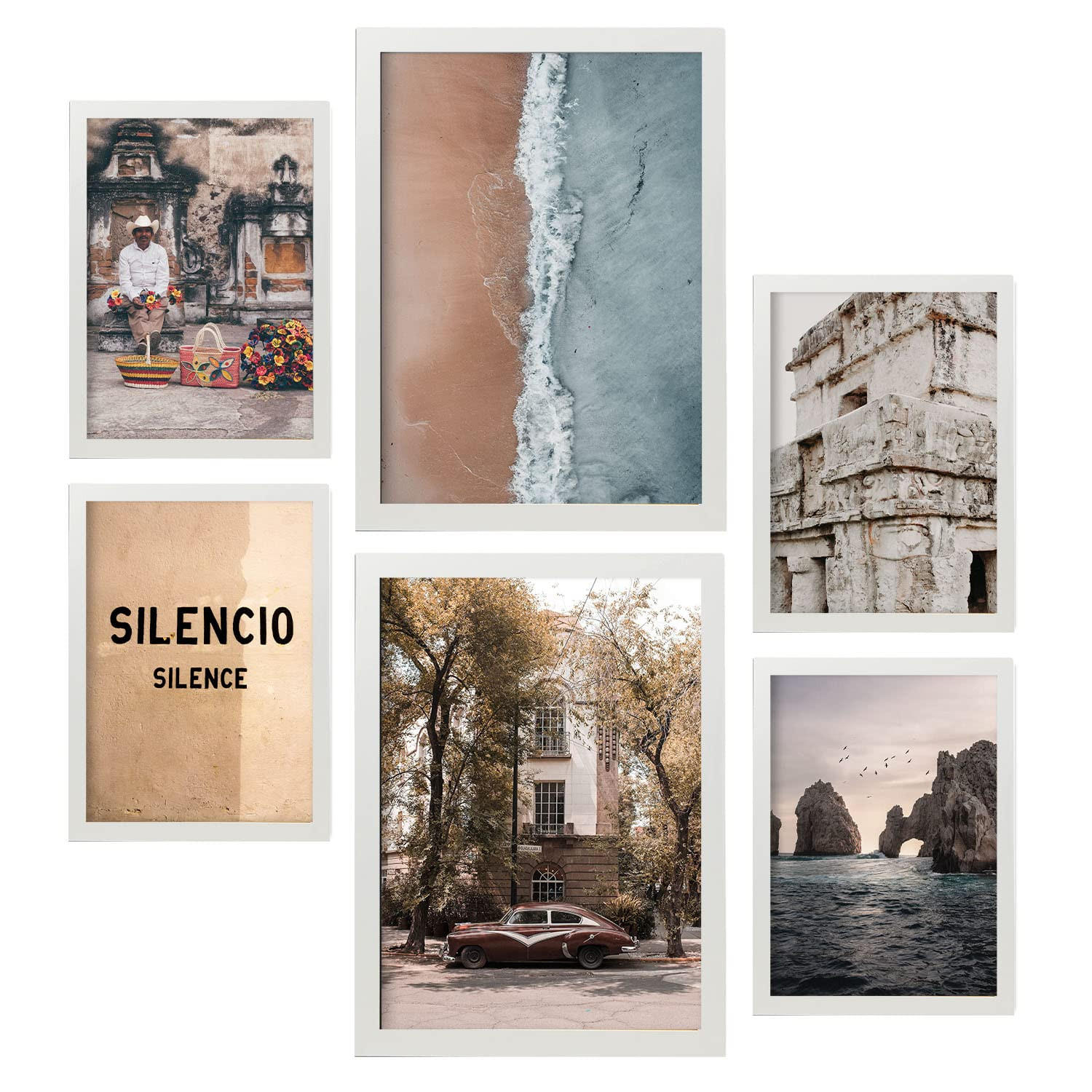 POSTER Set Mit 6 Vintage Mexico A3 & A4 Weißer Rahmen - Weiß, Papier (29/3cm) - Nacnic