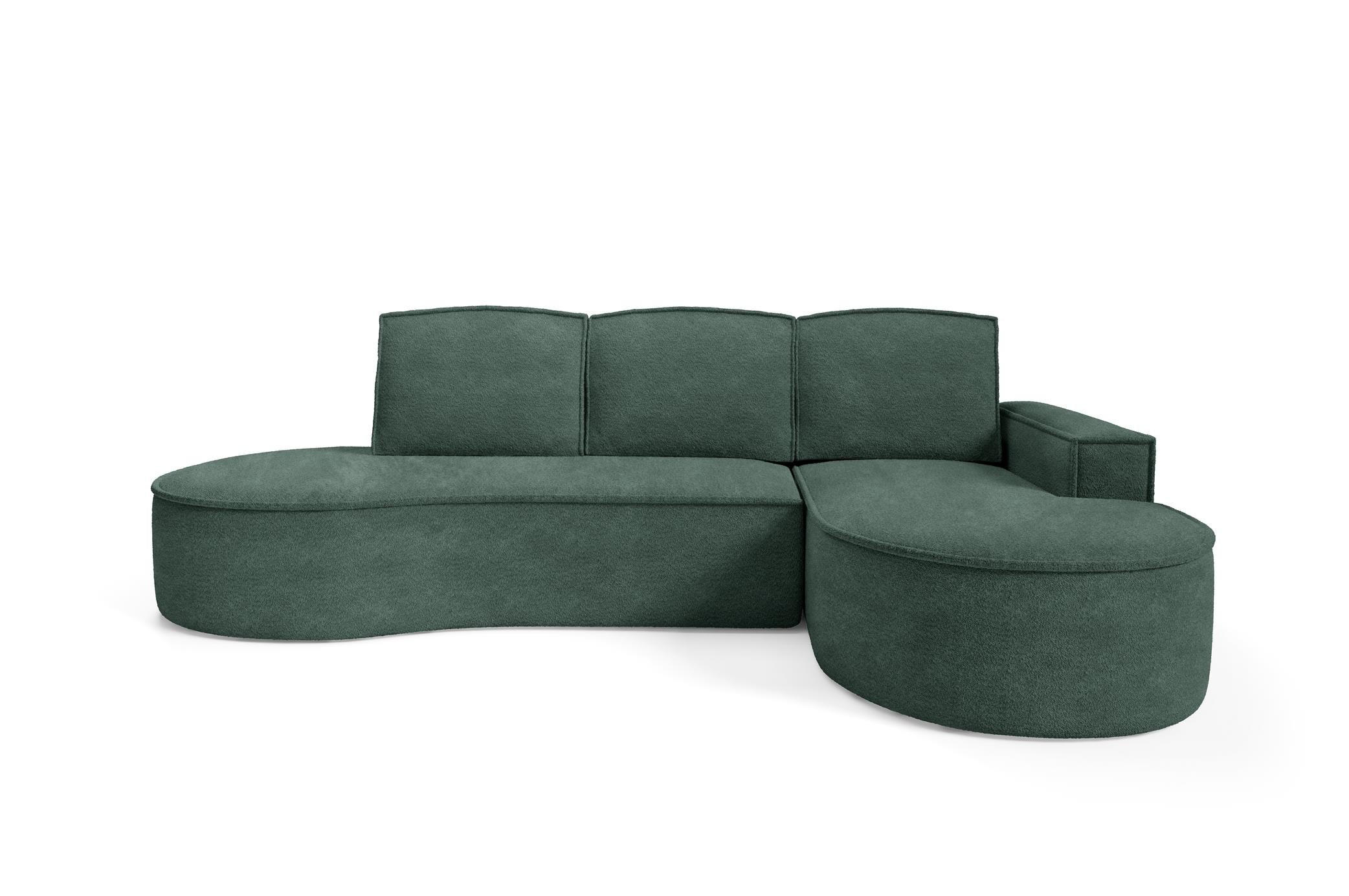 ECKSOFA Flow Grün, mit Schlaffunktion und Kissen in Abriamo Stoff, rechte seite - Grün, Holzwerkstoff/Textil (277/157cm) - Bettso