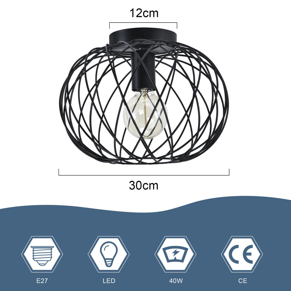 LED-DECKENLEUCHTE Svindar 30/30/23 cm - Schwarz, Metall (30/30/23cm) - ZMH