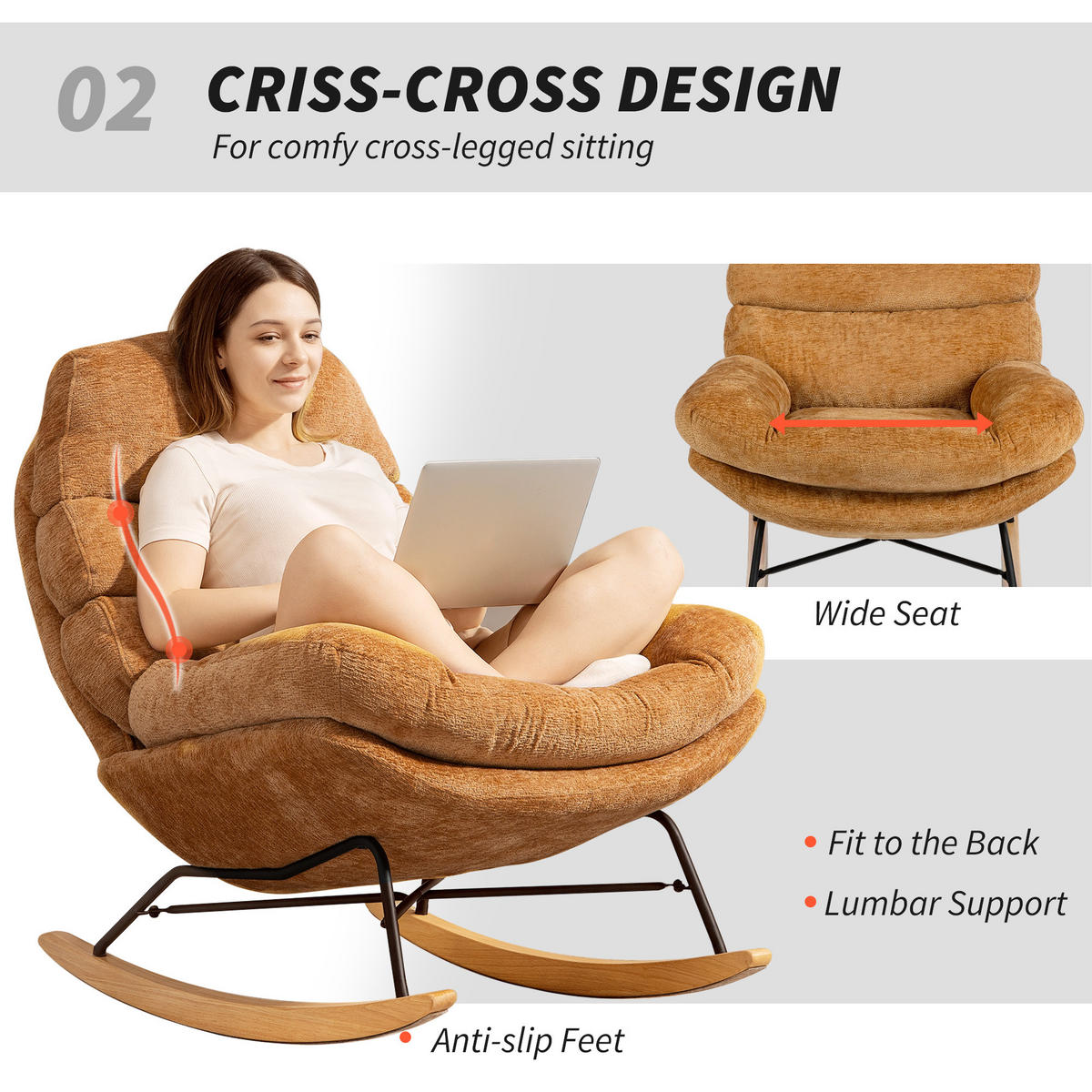 SCHAUKELSTUHL Schaukelsessel Schneidersitz mit Rückenlehne Chenille-Optik - Gelb/Creme, Textil (80/91/103cm) - HOMCOM