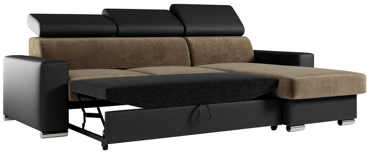 ECKSOFA FOX-L Braun/Schwarz - Silberfarben/Schwarz, Kunststoff/Textil (242/168cm) - MKS
