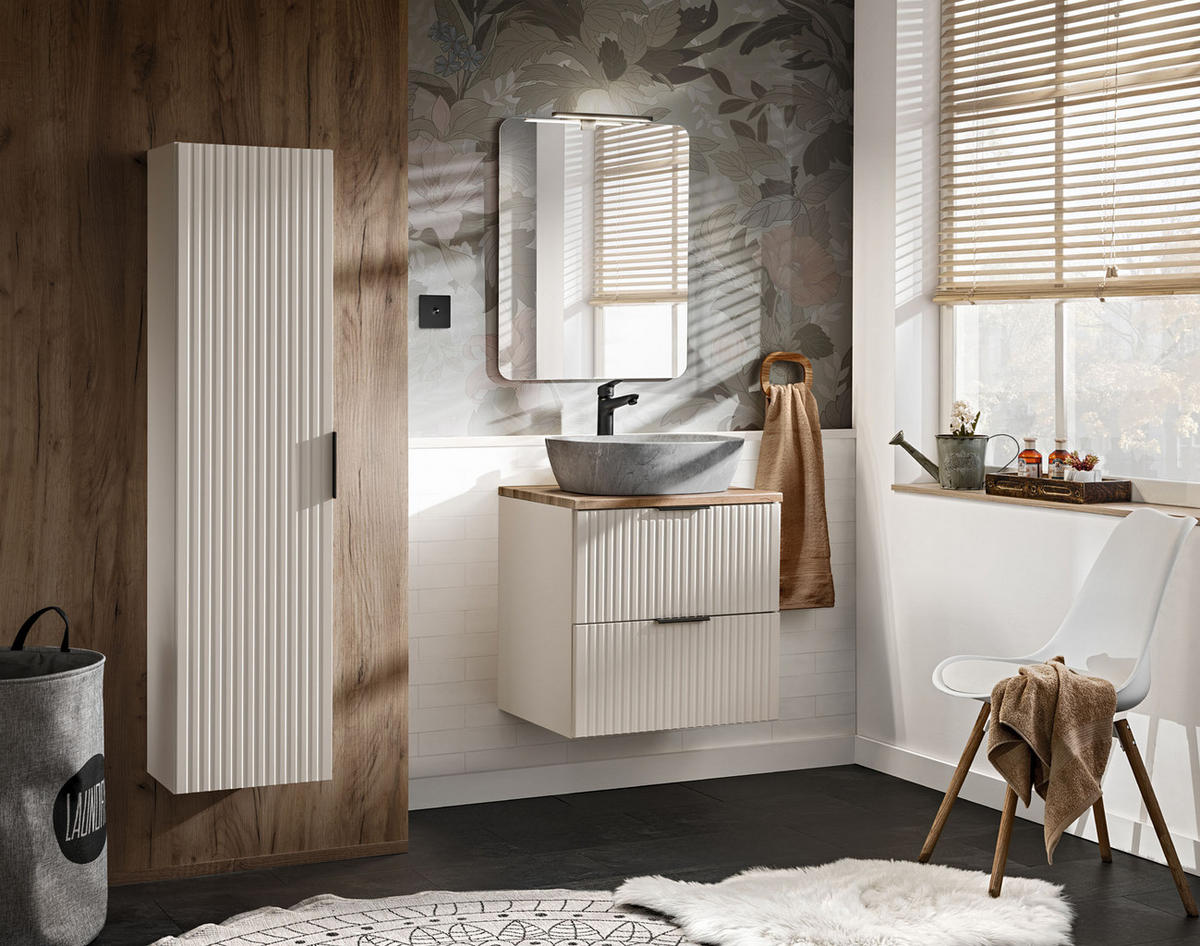 WASCHBECKENUNTERSCHRANK Niva hängend mit Rillenfronten in Matt Kaschmir, 60/57/46 cm - Kaschmir/Beige, Holzwerkstoff/Kunststoff (60/57/46cm) - WFL GROUP