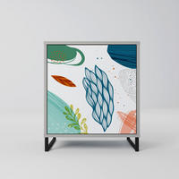 SIDEBOARD BOTANICAL HURRICANE, Grau, 57,5x42x67,5 cm, Schwarze Metall-Rahmenfüße - Multicolor/Schwarz, Holzwerkstoff/Metall (57.5/67.5/42cm) - SpaceRebels