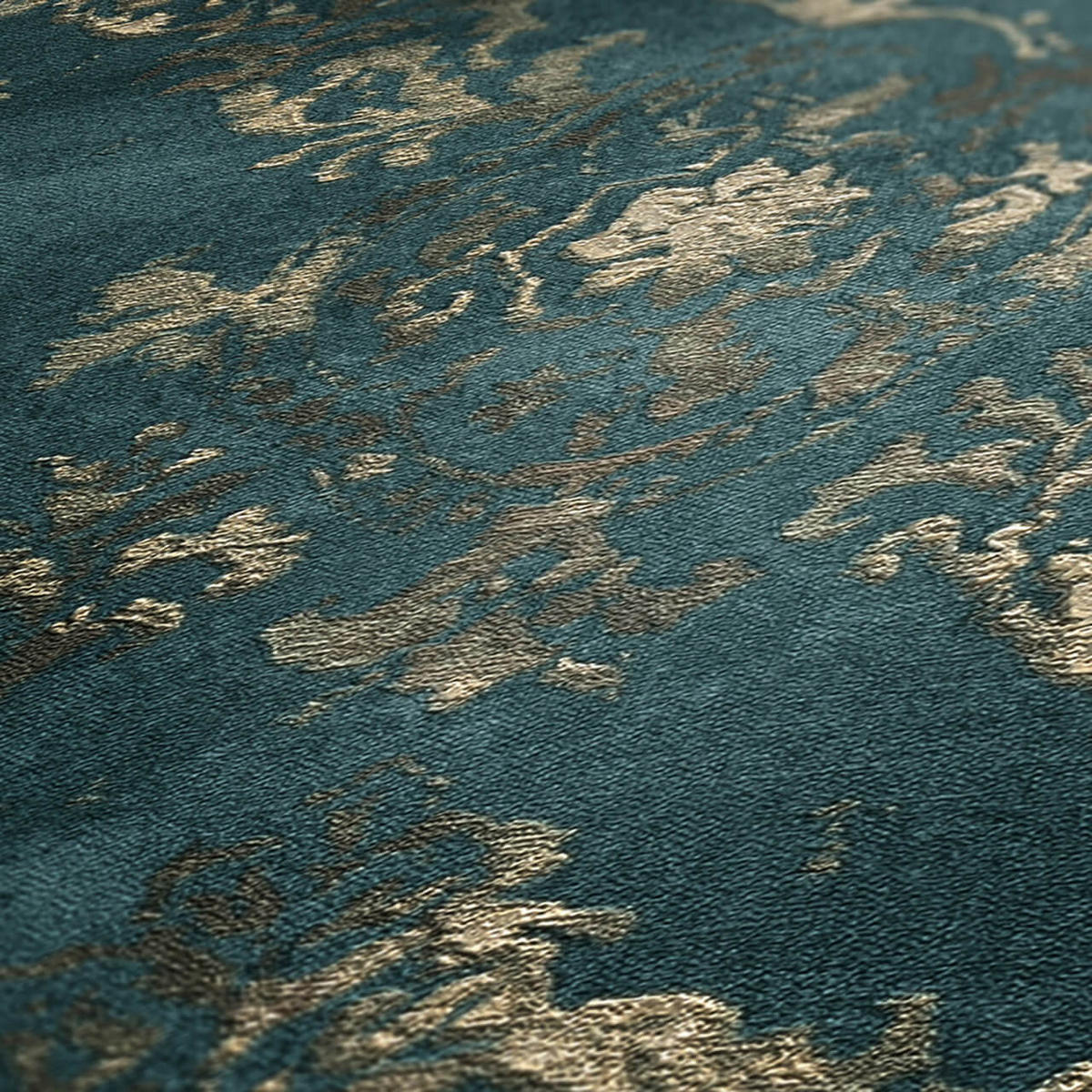 VLIESTAPETEN Barock Petrol Gold – Edles Ornament & Vinyl-Struktur - Goldfarben/Petrol, Papier (530/10050cm) - Livingwalls