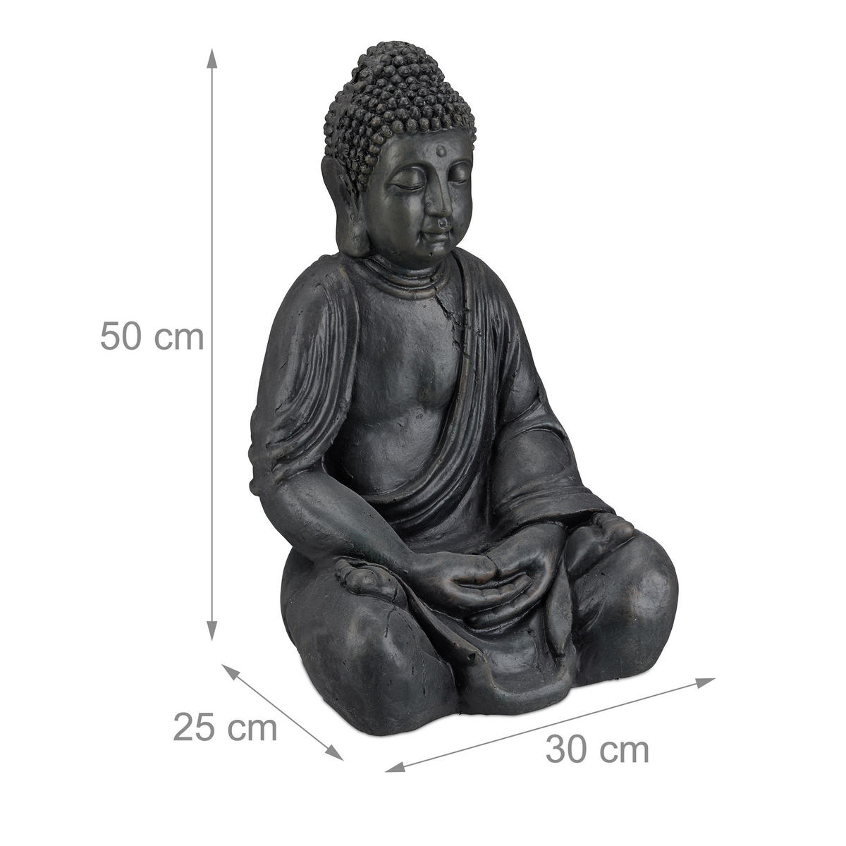 BUDDHA Figur - Anthrazit, Kunststoff (30/50/25cm) - Relaxdays