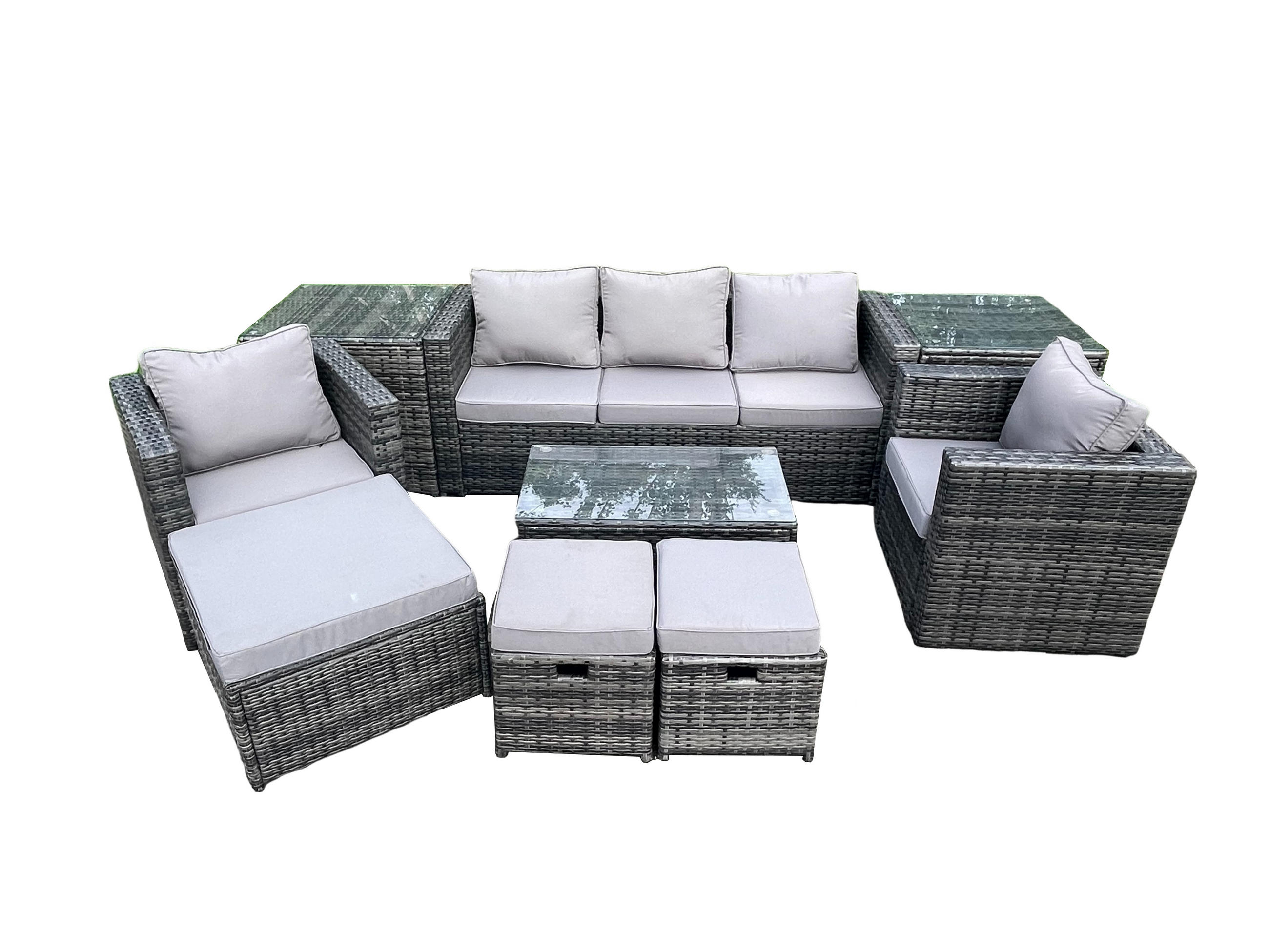 GARTENSOFA SET Polyrattan Dunkelgrau 8-Sitzer - Dunkelgrau, Metall - Fimous