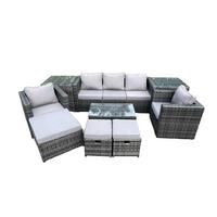 GARTENSOFA SET Polyrattan Dunkelgrau 8-Sitzer - Dunkelgrau, Metall - Fimous