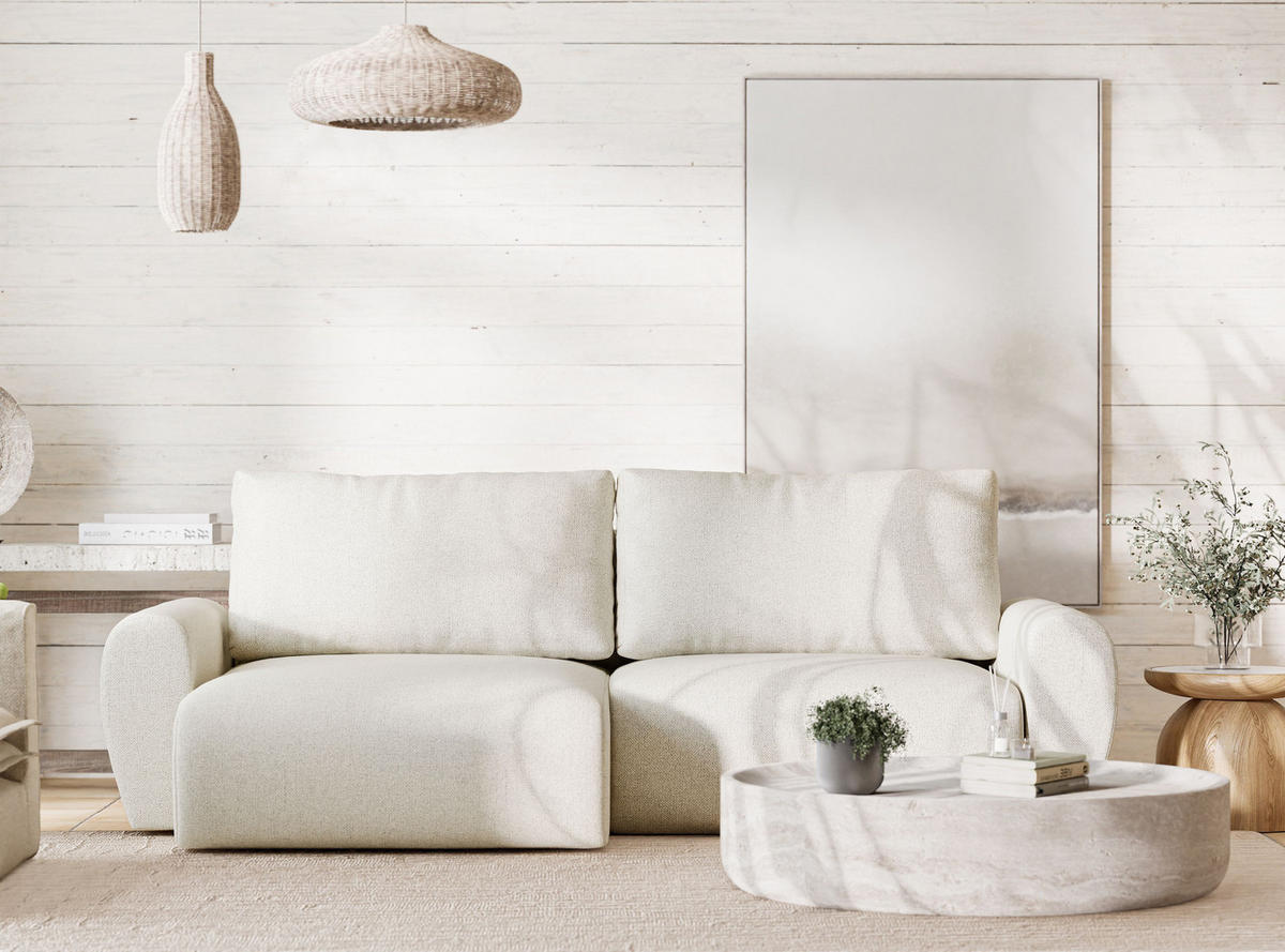 ECKSOFA MIT SCHLAFFUNKTION Numba Creme Webstoff - Creme/Schwarz, Holz/Holzwerkstoff (253/153cm) - Maison de Reve