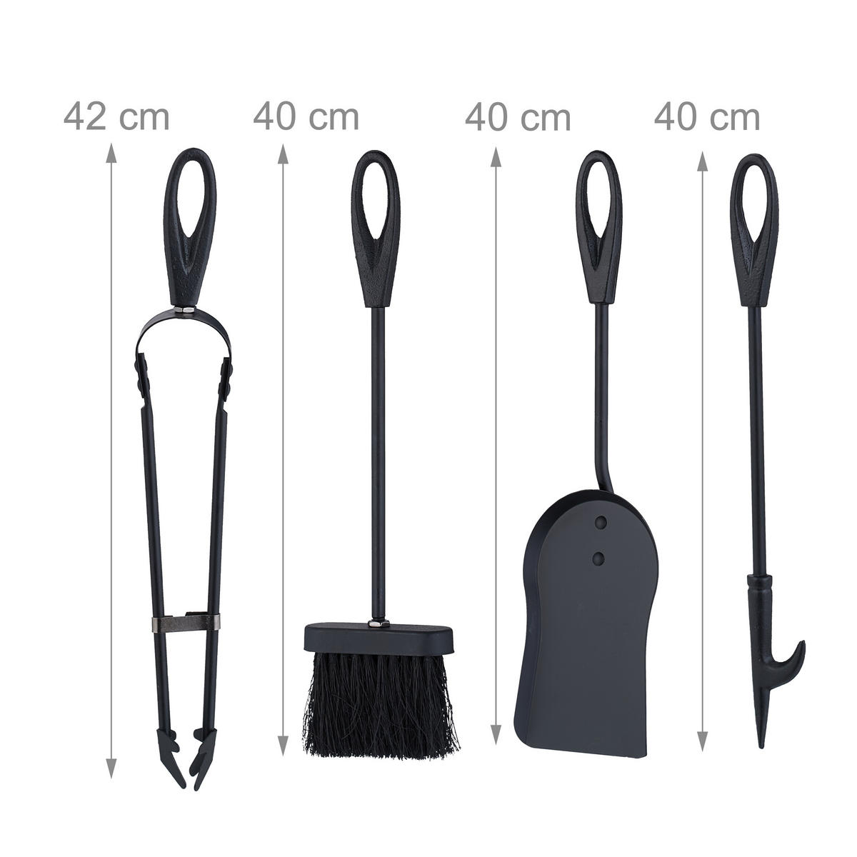 5-TLG.KAMINBESTECK-SET - Schwarz, Metall (20/60.5/20cm) - Relaxdays