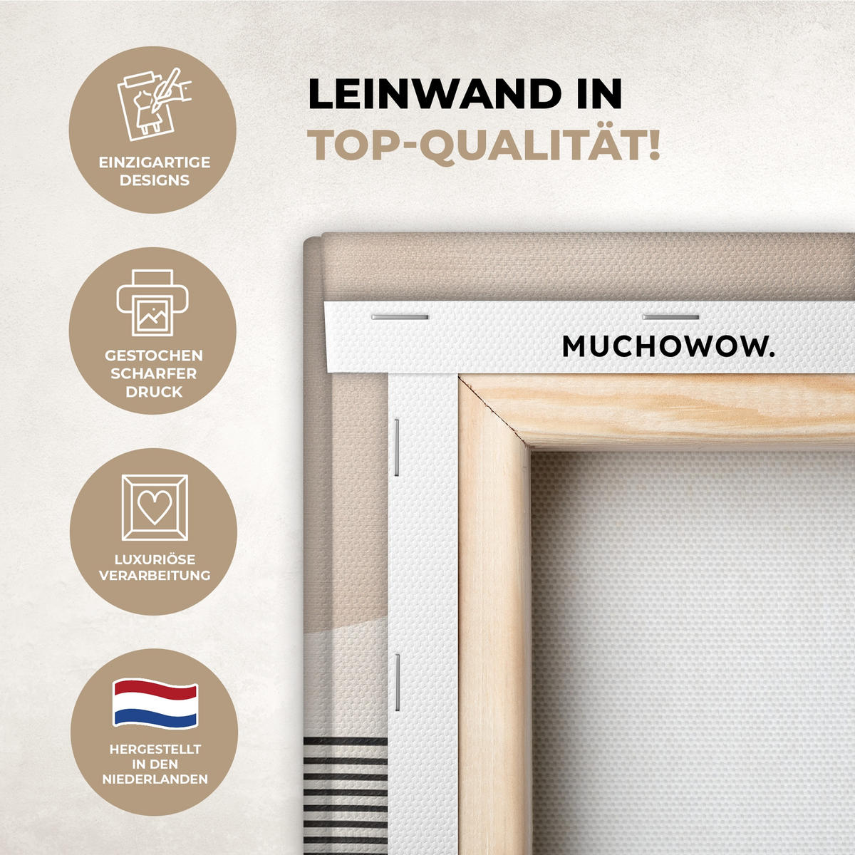 LEINWANDBILD Abstrakt - Japandi - Beige - Modern 30x20 cm - Schwarz, Textil (30/20cm) - MuchoWow