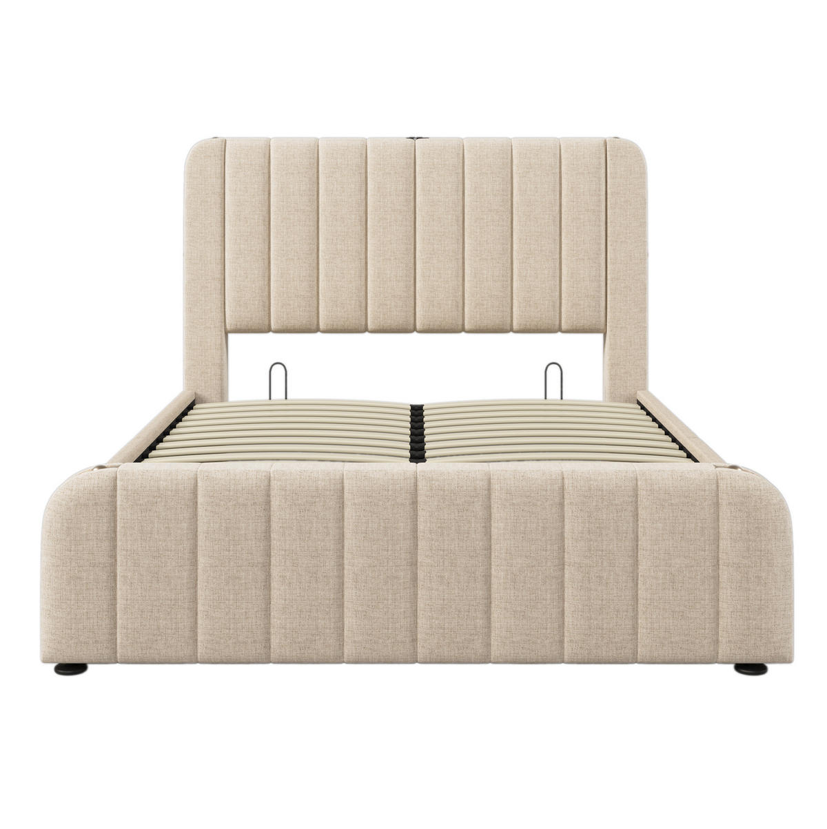 POLSTERBETT 140/200 cm mit USB- und Typ-C-Anschluss, hydraulischem Bettkasten und Matratze, Beige - Beige, Textil (140/200cm) - Redom