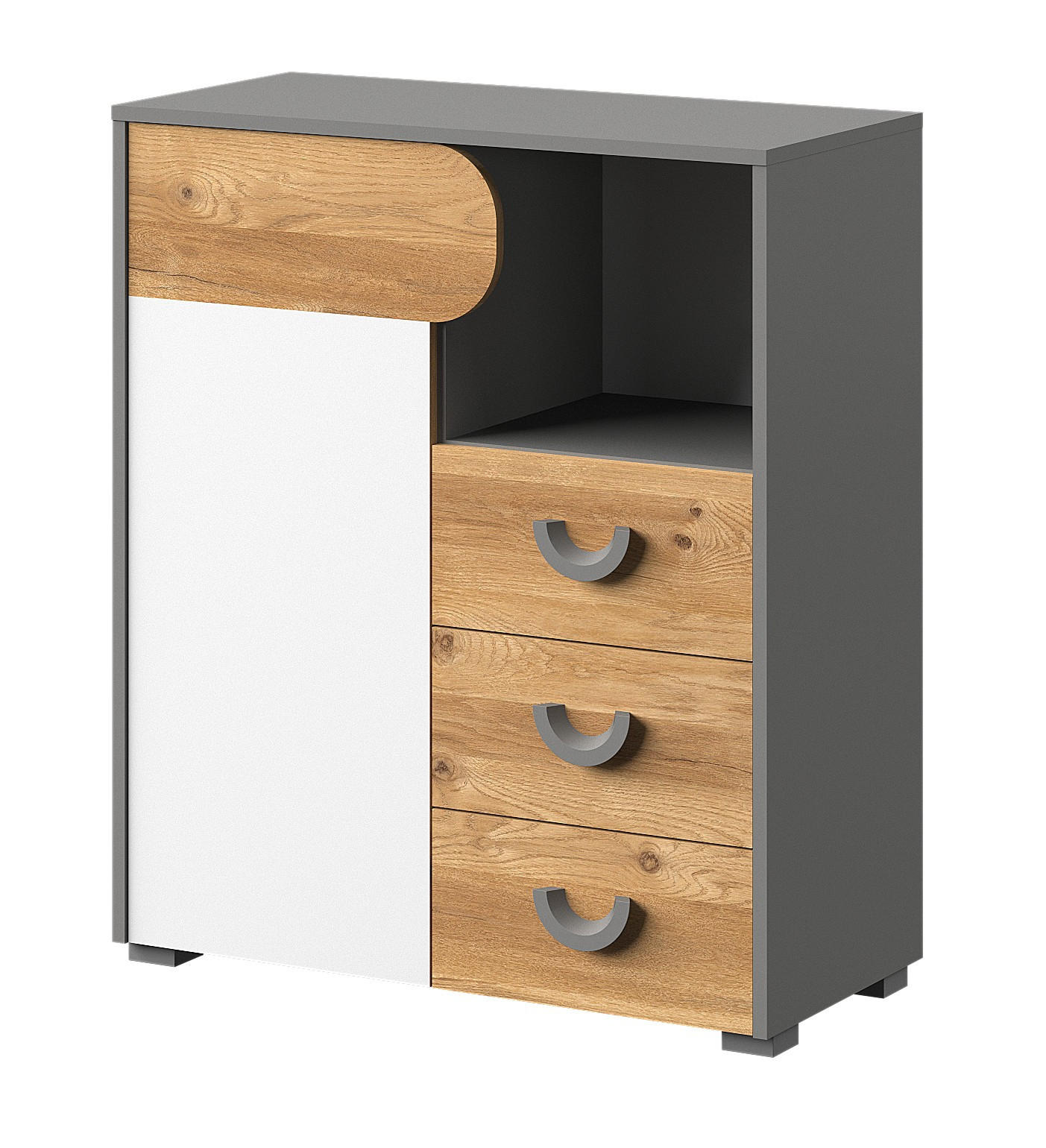 KOMMODE ARCADA 80/94/38cm mit 3 Schubladen 1 Türen Eichefarben - Eichefarben/Weiß, Holzwerkstoff (80/94/38cm) - MASSENO