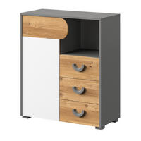KOMMODE ARCADA 80/94/38cm mit 3 Schubladen 1 Türen Eichefarben - Eichefarben/Weiß, Holzwerkstoff (80/94/38cm) - MASSENO
