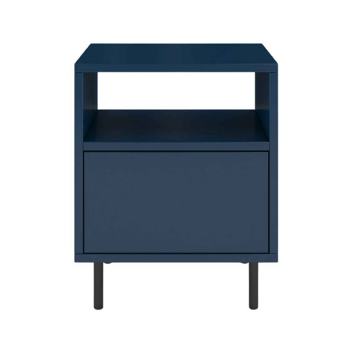 NACHTTISCH Mirka, Marinblau, Push to Open System, Minimalistisch - Schwarz/Dunkelblau, Holzwerkstoff/Metall (40/47/40cm) - Dancan
