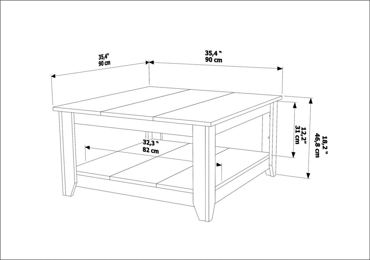 COUCHTISCH Lea Nussbaum Weiß - Dunkelbraun, Holzwerkstoff (90/90/46.8cm) - Decorotika