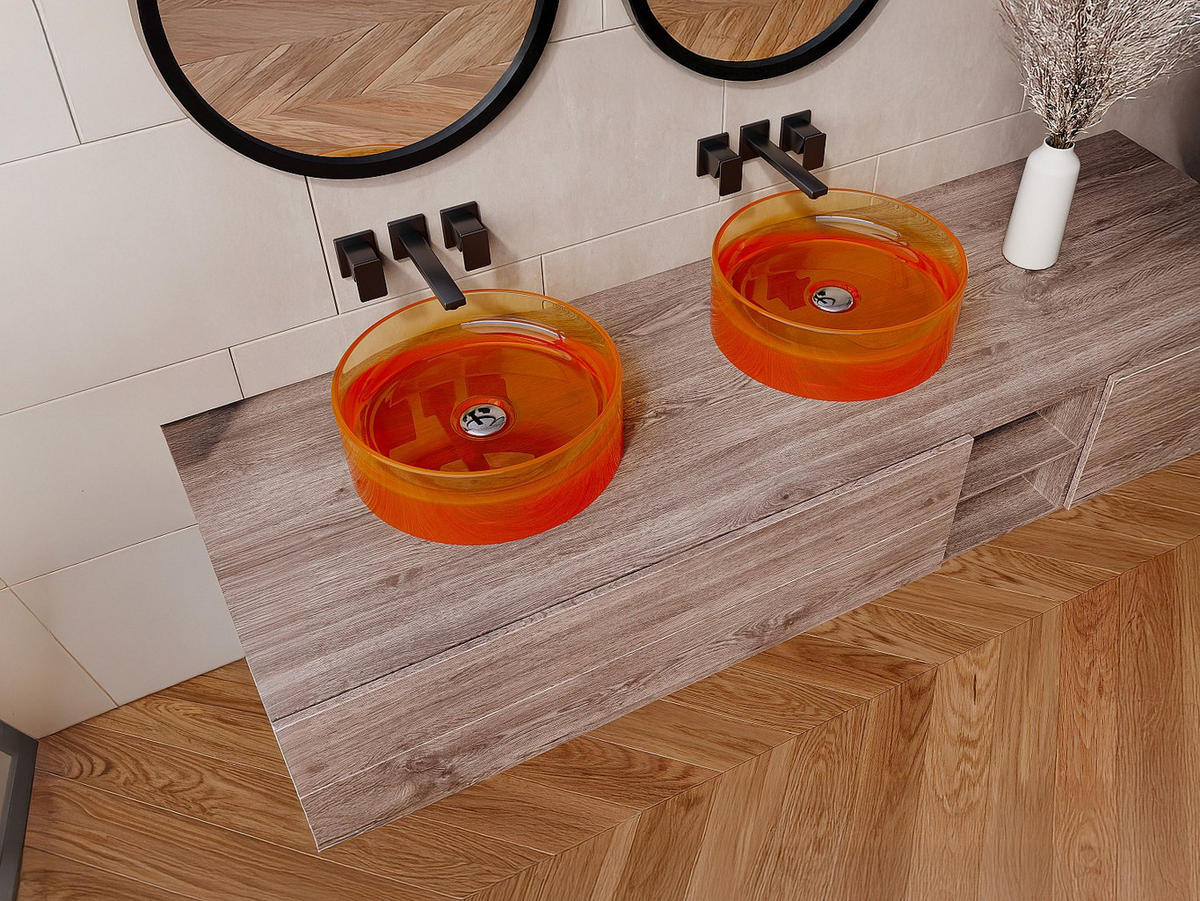 AUFSATZWASCHBECKEN - 40 cm x 40 cm - harz - orange Spavo - Orange, Kunststoff (40/13.5/40cm) - Vente-Unique