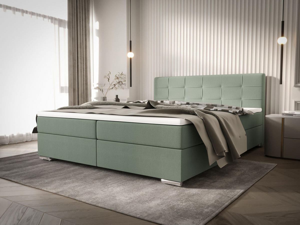 BOXBETT ZILANO 1 mit Matratze H3 und Topper 140x200 Cosmic 16 - Grün, Holz/Textil (140/200cm) - Bedante