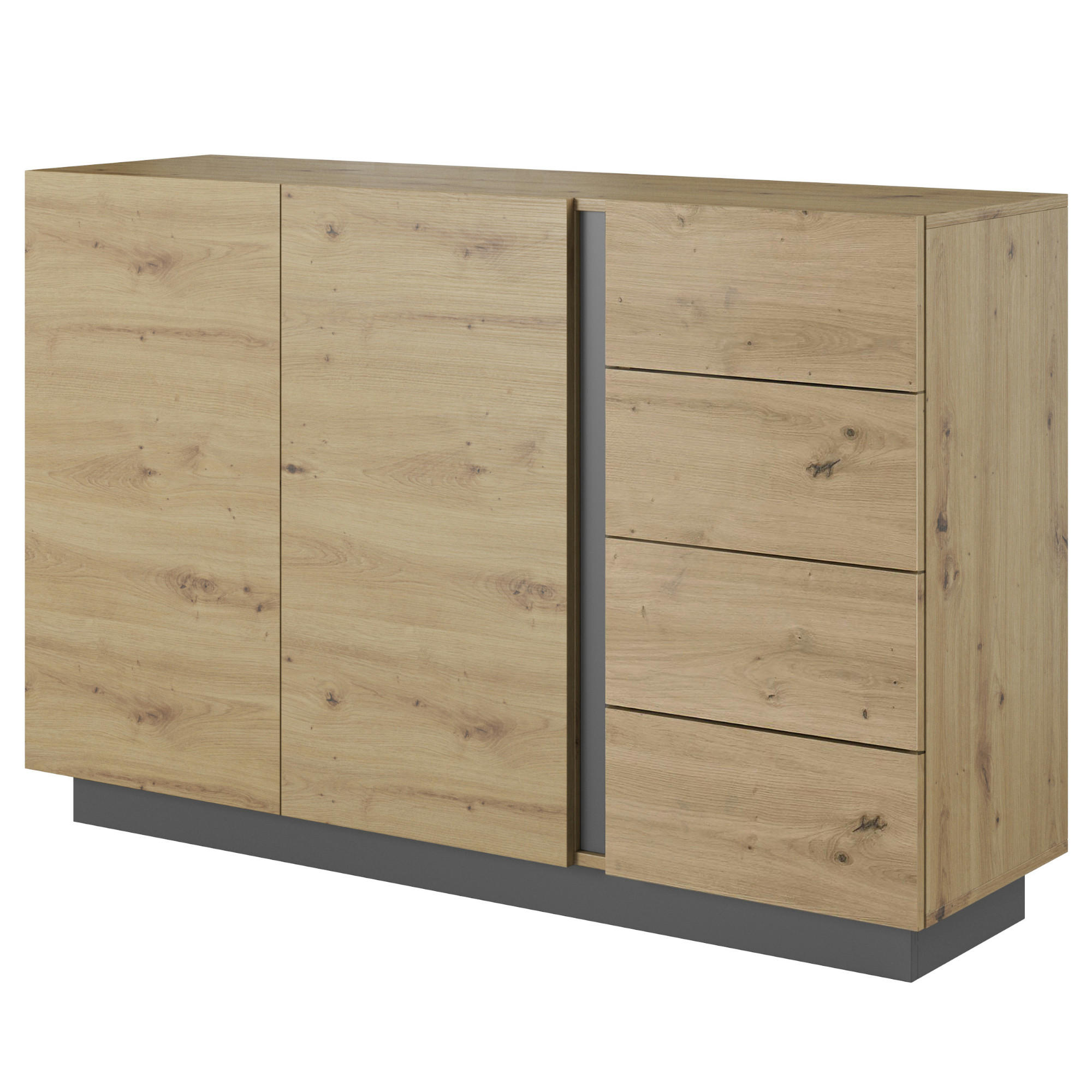 SIDEBOARD ANDEBU KOM3 ABS-Kante Eiche Eiche - Eichefarben/Braun, Glas/Holzwerkstoff (138/91/40cm) - Komodee