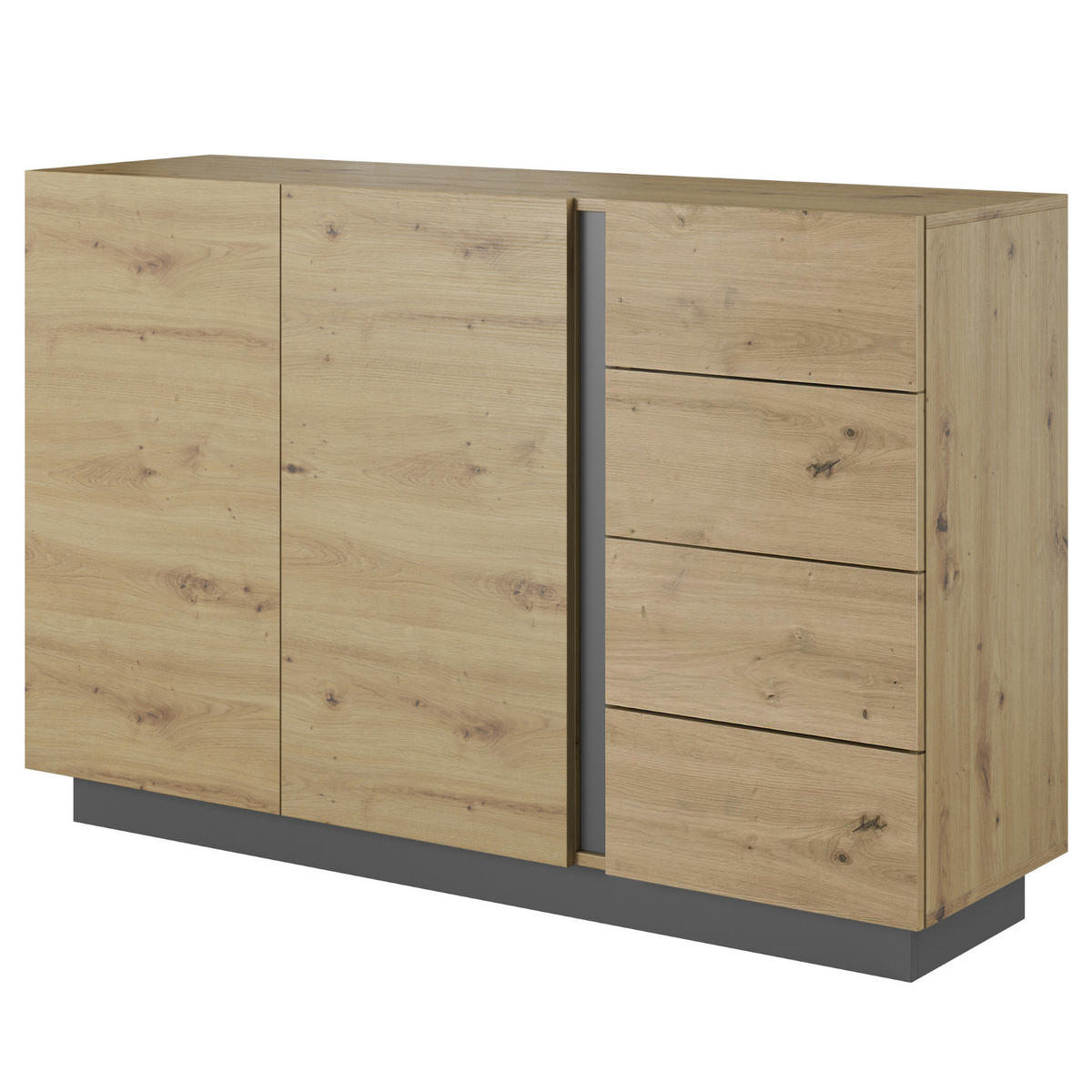 SIDEBOARD ANDEBU KOM3 ABS-Kante Eiche Eiche - Eichefarben/Braun, Glas/Holzwerkstoff (138/91/40cm) - Komodee