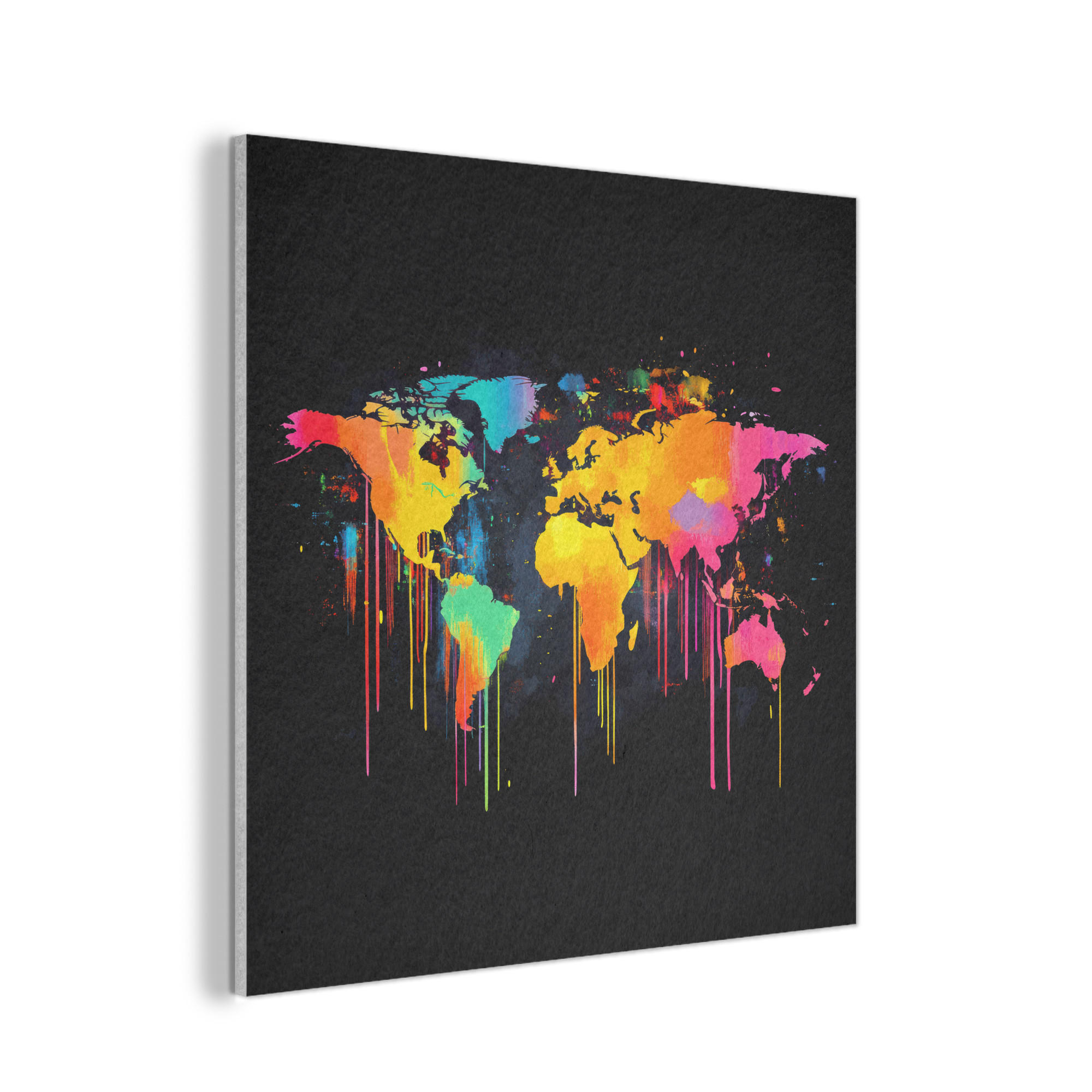 AKUSTIKBILD Weltkarte - Farbe - Bunt - Graffiti - Welt Akustikpaneele 90x90 cm - Multicolor, Textil (90/90/0.9cm) - MuchoWow