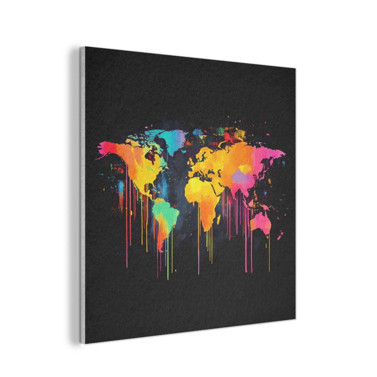 AKUSTIKBILD Weltkarte - Farbe - Bunt - Graffiti - Welt Akustikpaneele 90x90 cm - Multicolor, Textil (90/90/0.9cm) - MuchoWow