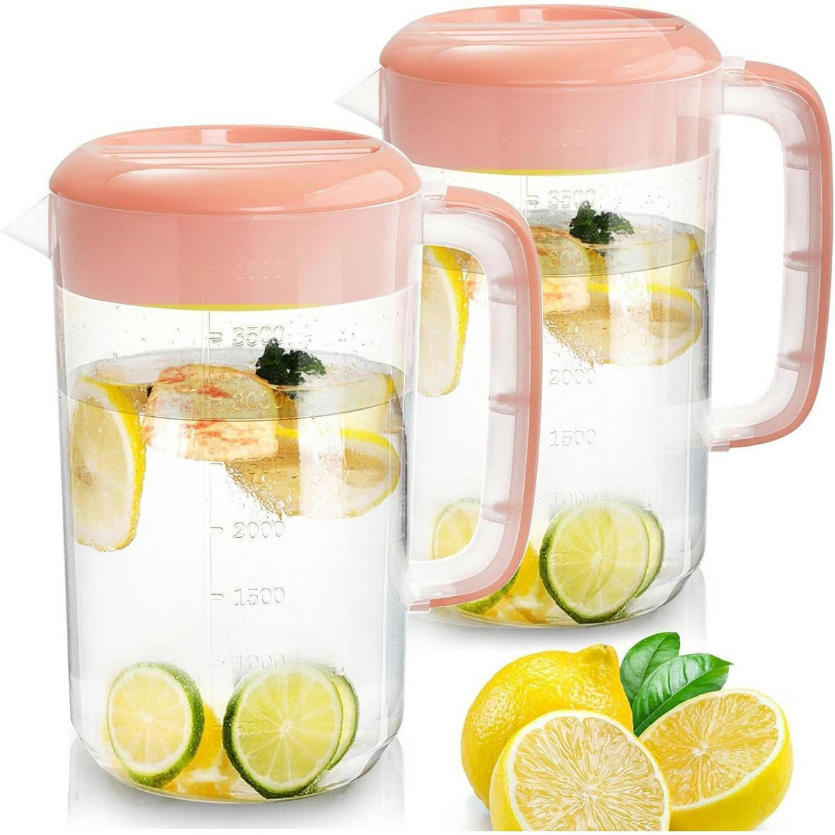 KRUG 2er Set Kunststoff 4 Liter mit Griff und Messskala - Transparent, Kunststoff (16.5/16.5cm)