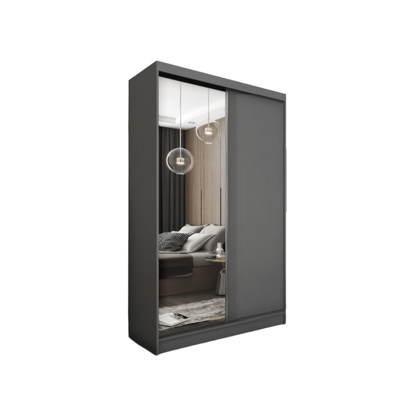 SCHWEBETÜRENSCHRANK Pamela 120 cm mit Spiegel, 2-türig, grau - Grau, Kunststoff (120/216/61cm) - Margaret Hadas24