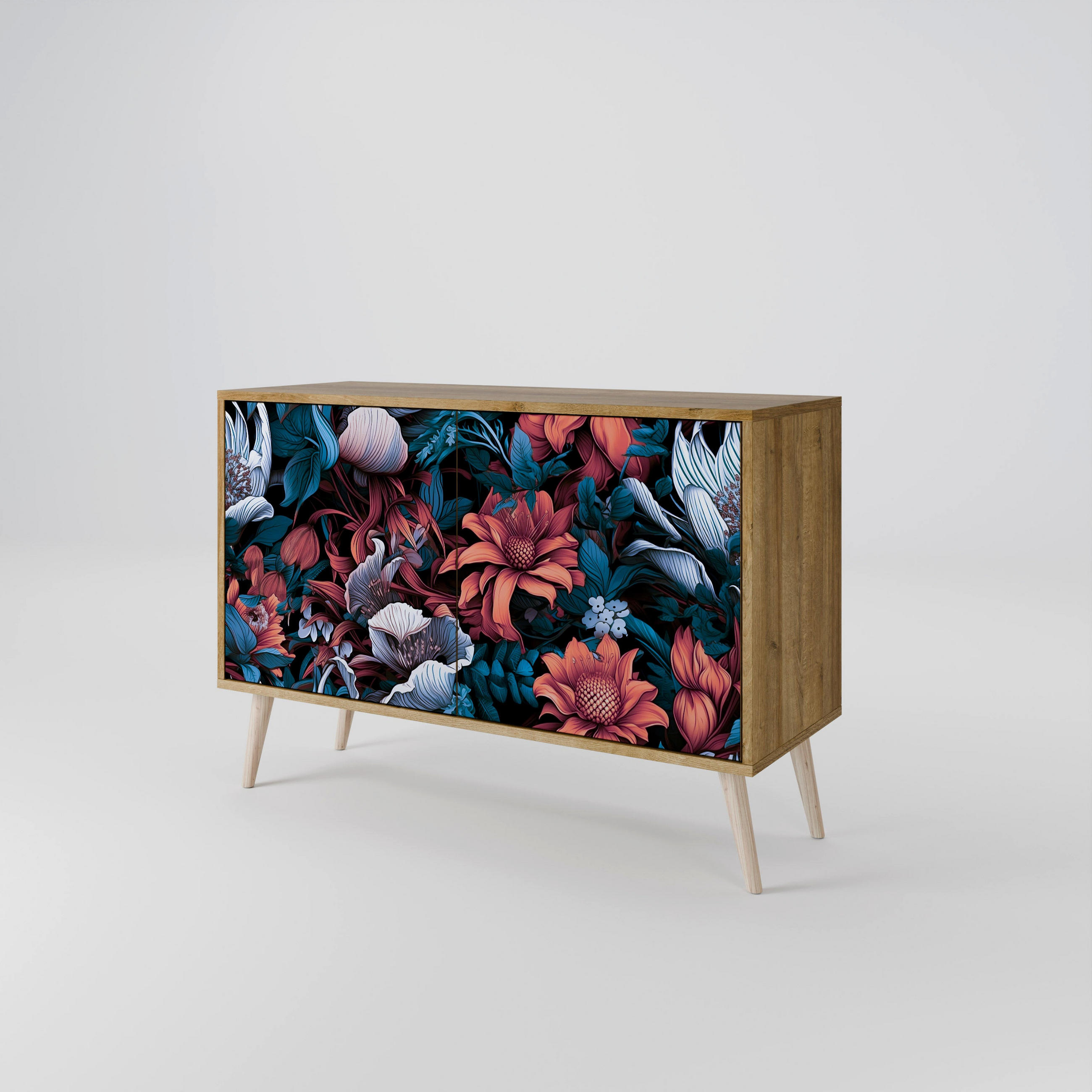 SIDEBOARD ETHEREAL BLOSSOMS, Eicheneffekt, 111x42x77,5 cm, 2 Türen - Eichefarben/Buchefarben, Holzwerkstoff/Buchenholz (111/77.5/42cm) - SpaceRebels