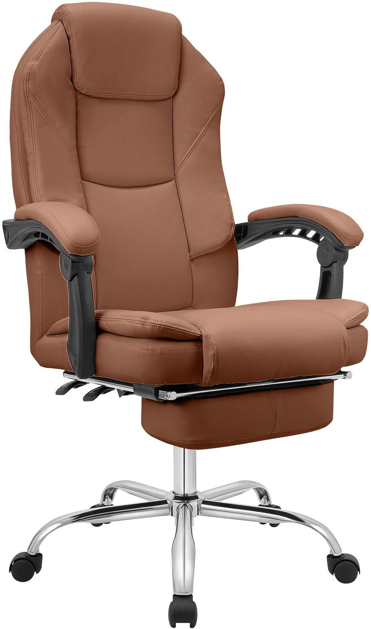 CHEFSESSEL Lederlook Hellbraun - Chromfarben/Hellbraun, Textil/Metall (67/114/64cm) - CLP