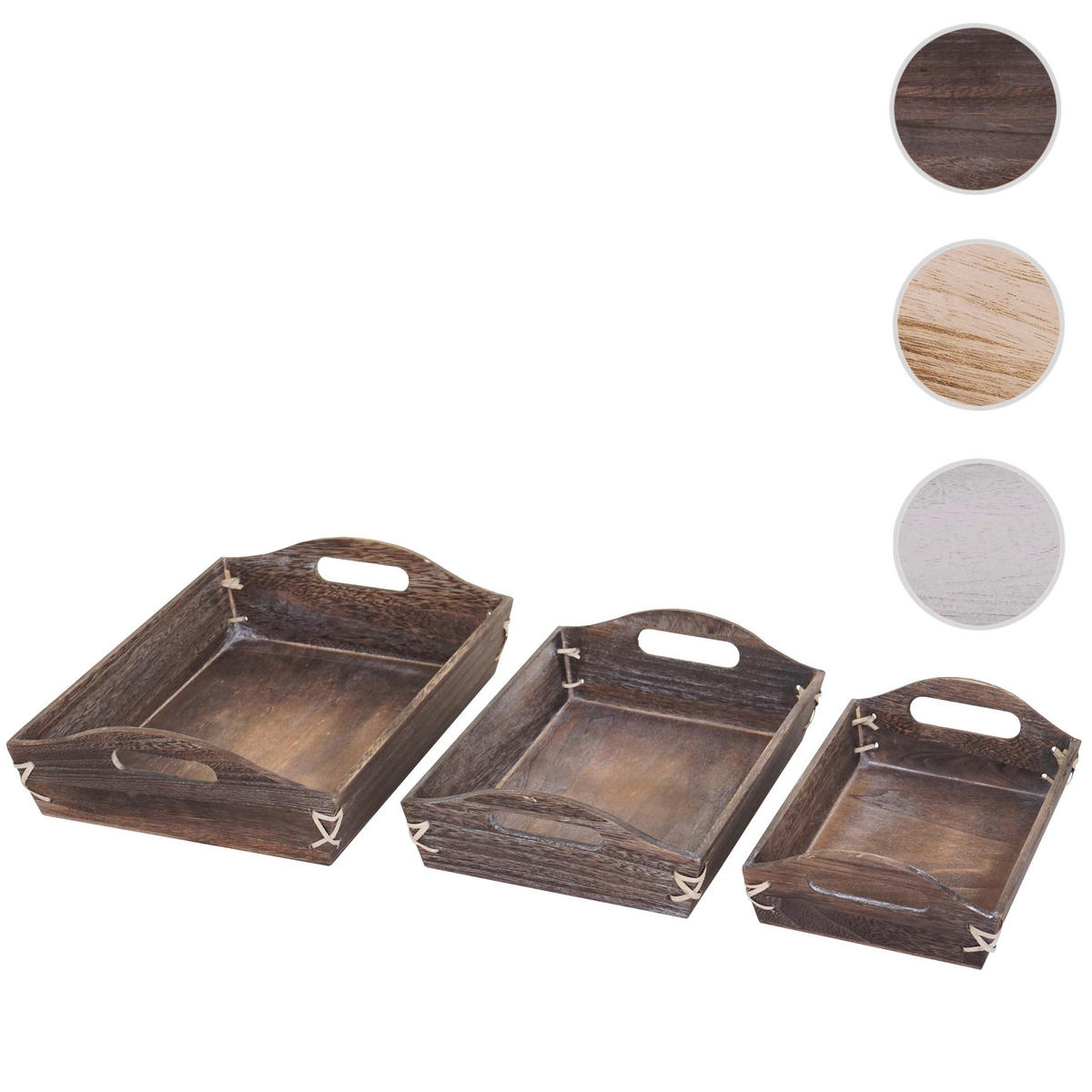 TABLETT SHABBY-LOOK 3ER SET Braun 3x Tablett-Set - Braun, Holz (36/10/27cm) - MCW