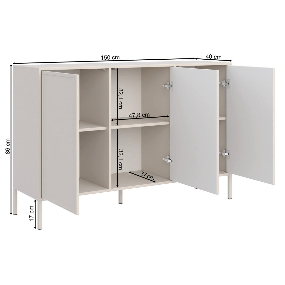 SIDEBOARD Velveto biely 150cm - biela, kov/kompozitné drevo (150/86/40cm) - Selsey