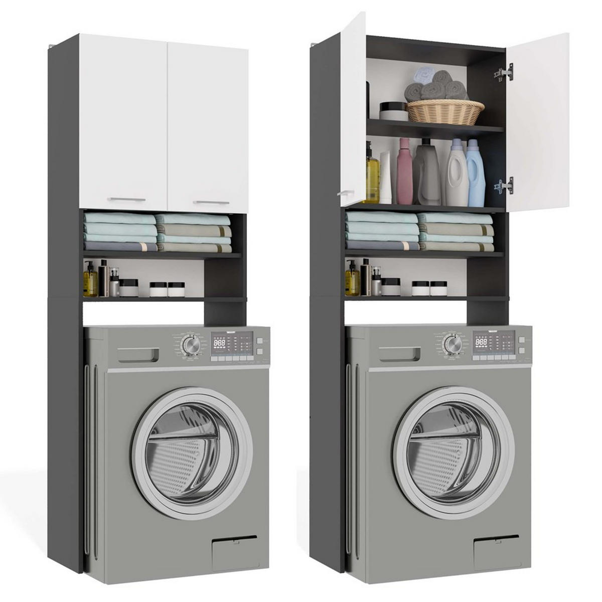 WASCHMASCHINENUMBAUSCHRANK C1 Anthrazit, Weiß 64/180/30 - Anthrazit/Weiß, Holzwerkstoff (64/180/30cm) - RAUMHIRSCH FURNITURE
