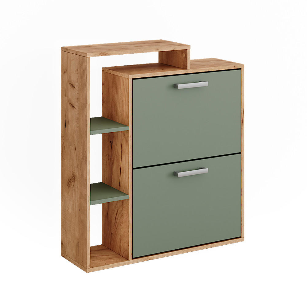 SKOSKÅP Orlando Goldkraft ek/grön 80x90 cm Honungsek, Grön 90/80/24.2 cm