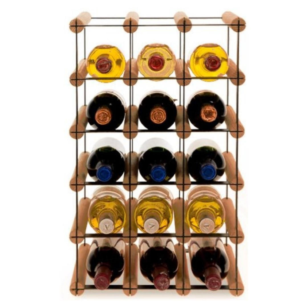 WEINREGAL Vinotega Mod Metal 52,5x32,5x24,5 cm 3x5 Flaschen Massives Kiefernholz Braun Geölt - Braun, Holz (32.5/52.5/24.5cm) - PROREGAL