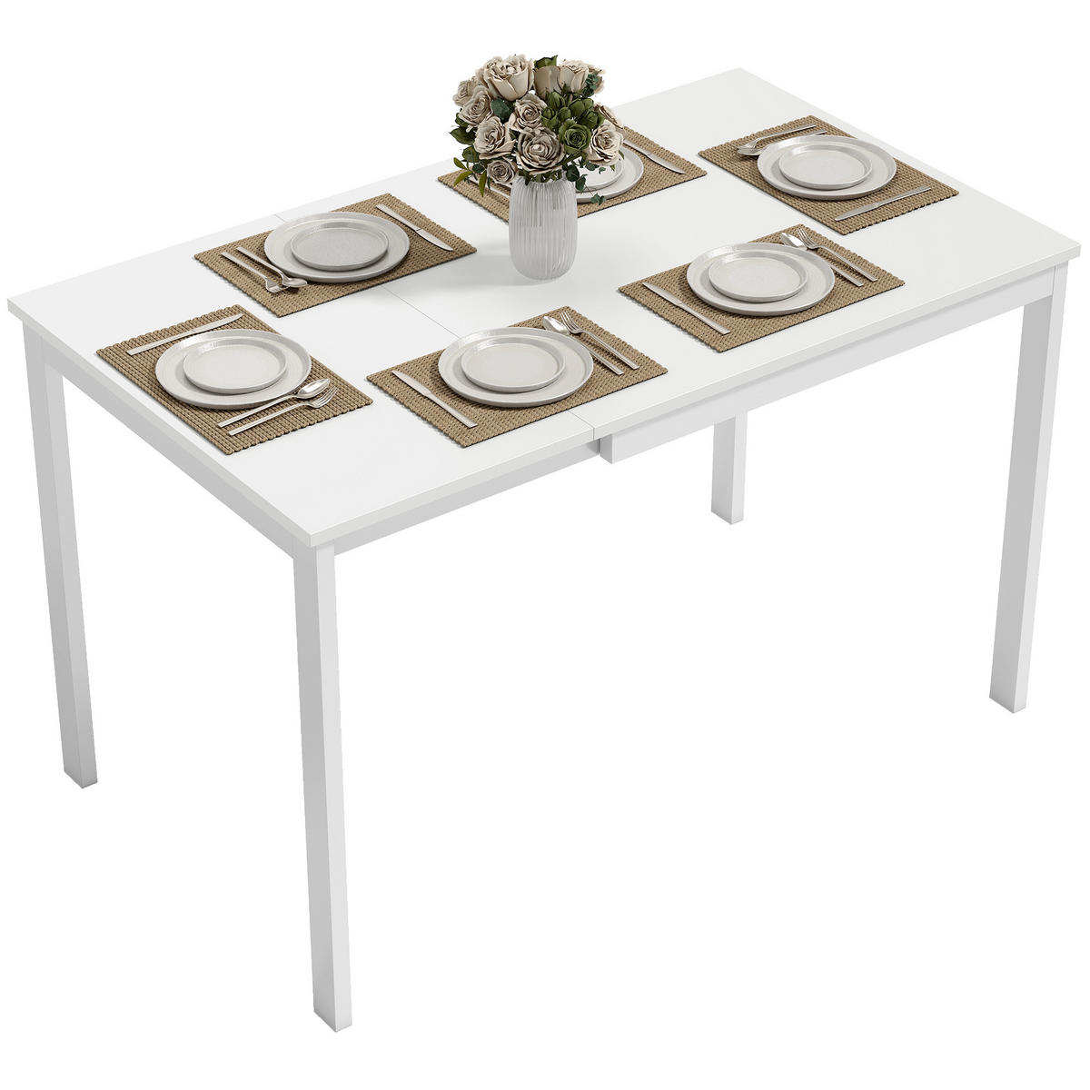 AUSZIEHTISCH Weiß Metallgestell 80-120/70/74 cm - Weiß, Holz (70/120/74cm) - PANGIVO