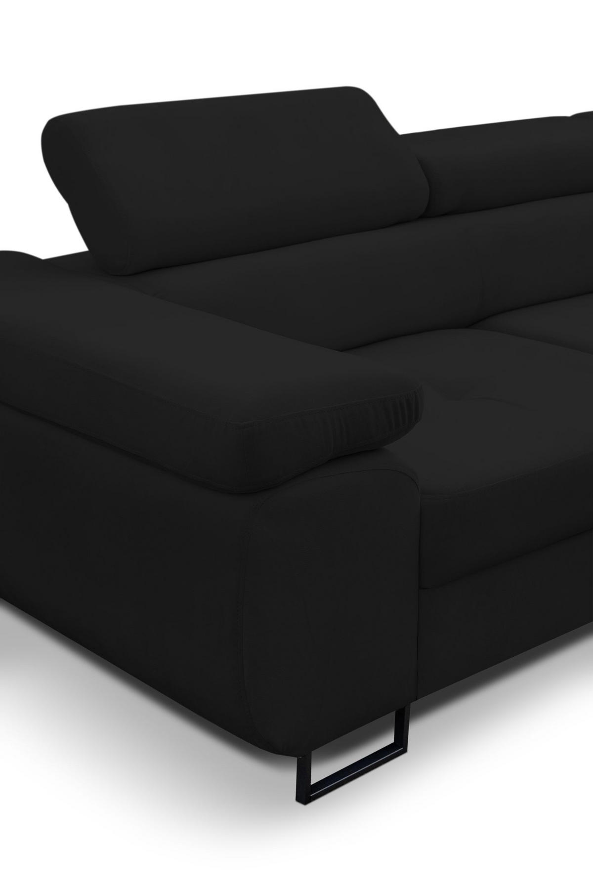 ECKSOFA Jerry in L-Form mit Schlaffunktion und Bettkasten, Farbe: Schwarz, Veloursstoff, Ottomane Links - Schwarz, Textil (202/275cm) - VENASI MÖBEL