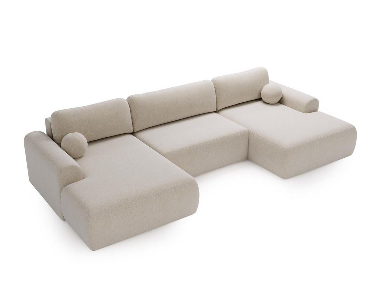 WOHNLANDSCHAFT Aurora Creme, mit Schlaffunktion in Lambi Stoff - Creme, Holzwerkstoff/Textil (344/92/177cm) - Bettso